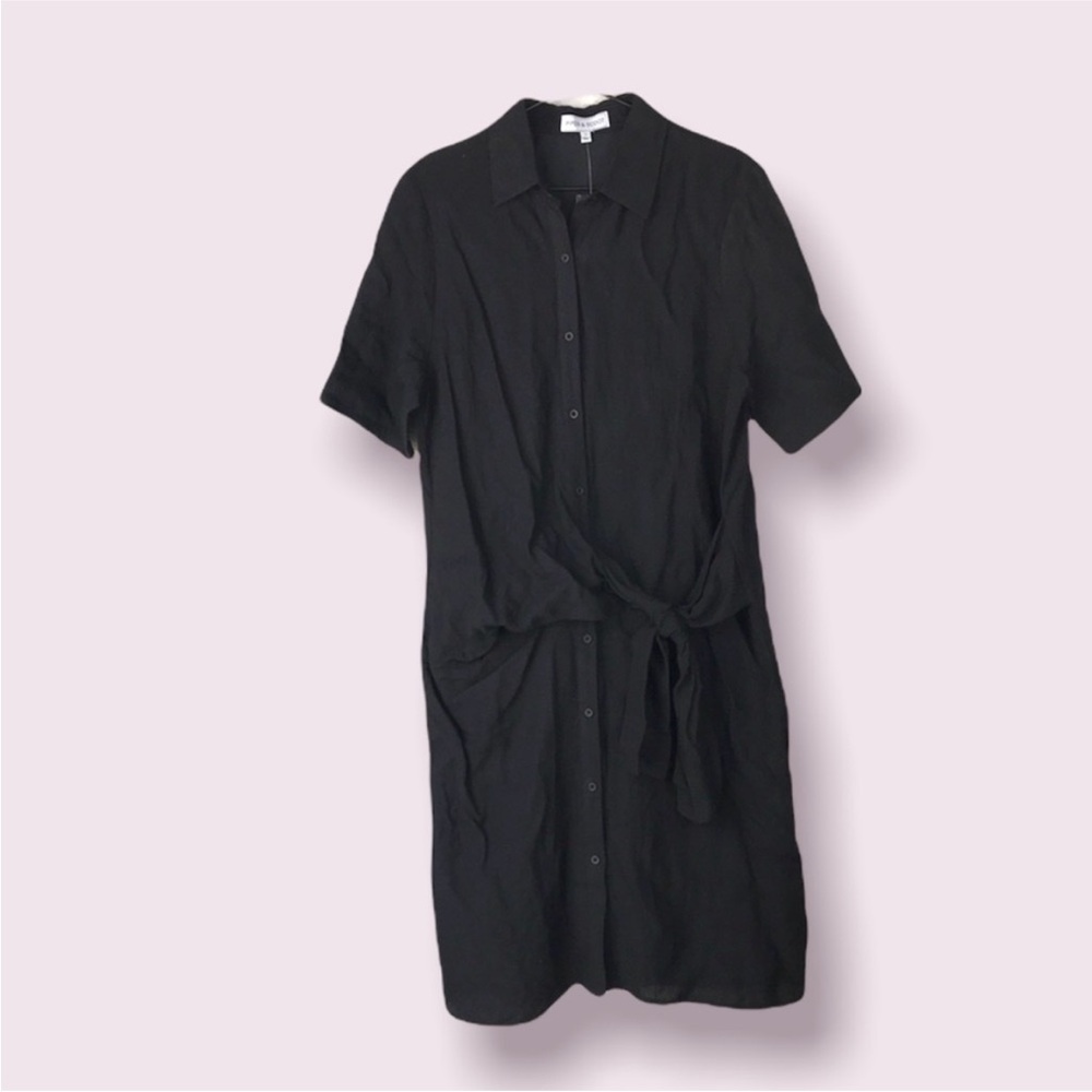 Piper & Scoot Collared Black Button Down Dress with Waist Tie Small